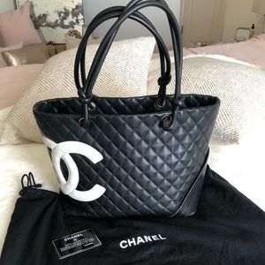 Vintage Chanel Quilted Black /White Tote Bag